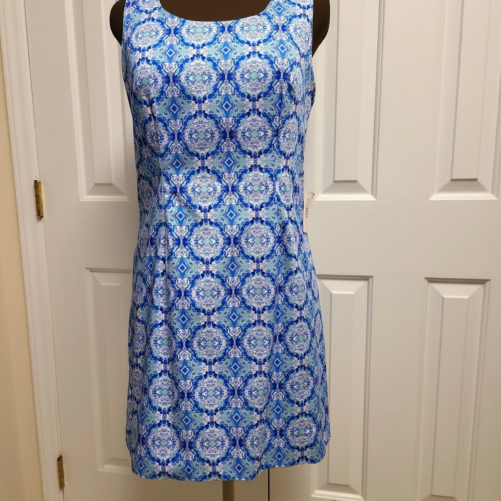 Blue kaleidoscope Shift dress by Kaeli Smith.